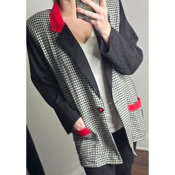 Vintage 90s Houndstooth Plaid Funky Blazer - Picture 1 of 13